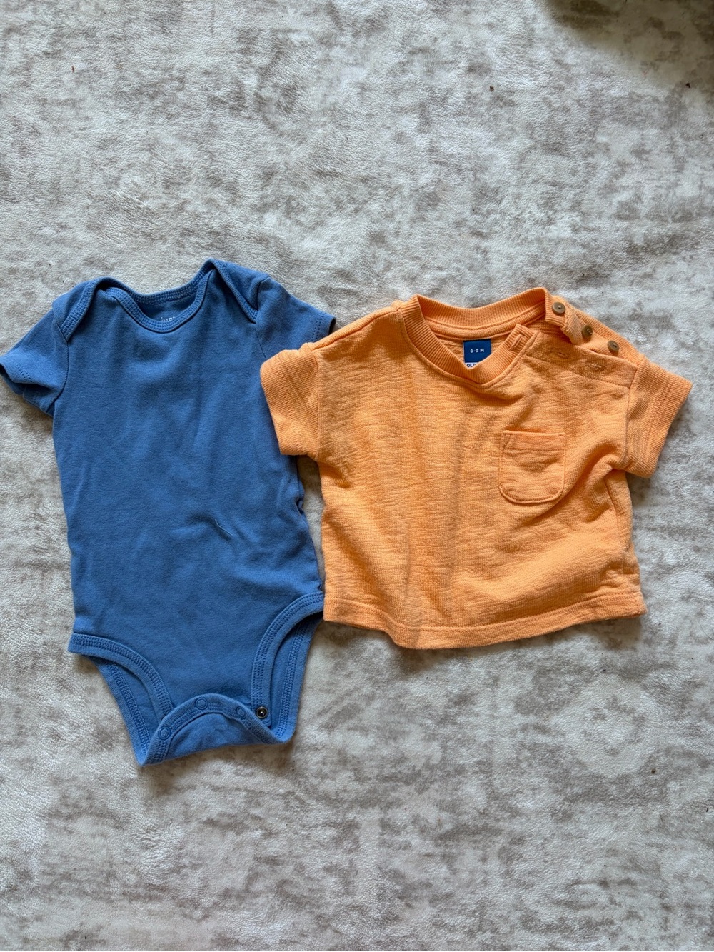 0-3 months boy orange shirt & blue onesie